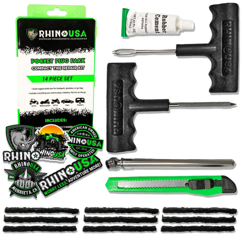 Rhino USA 14-Piece Compact Tire Repair Plug Kit