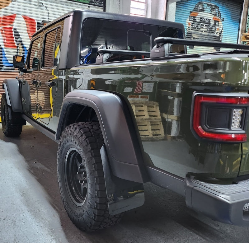 Rally Armor 19-25 Jeep JT Gladiator (Mojave/Rubicon) Black Mud Flap w/Metallic Black Logo