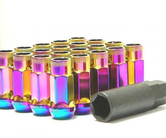 Wheel Mate Muteki SR48 Open End Locking Lug Nut Set of 4 - Burning Blue Neon 12x1.25 48mm