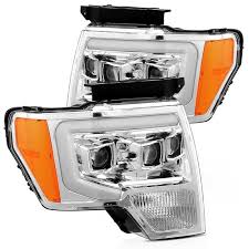 AlphaRex 09-14 Ford F-150 LUXX LED Proj Headlights Plank Style Chrome w/Activ Light/Seq Signal/DRL